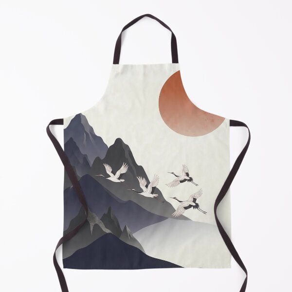 Item preview, Minimalist Wa-Modern Landscape: Red Sun, Cranes & Mountains designed and sold by Hikariha Studio.