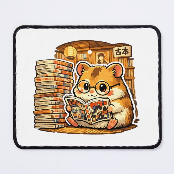 Item preview, Kawaii Hamster Reading Manga in a Retro Japanese Bookstore Sticker designed and sold by kawaii animal store (in Japan).