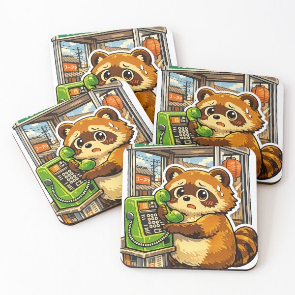 Item preview, Retro Tanuki Using a Japanese Payphone Sticker | Nostalgic Showa Japan Kawaii Animal designed and sold by kawaii animal store (in Japan).