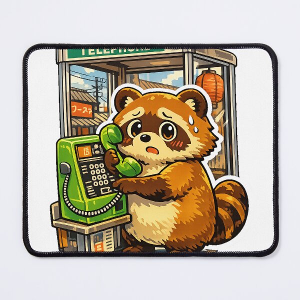 Item preview, Retro Tanuki Using a Japanese Payphone Sticker | Nostalgic Showa Japan Kawaii Animal designed and sold by kawaii animal store (in Japan).