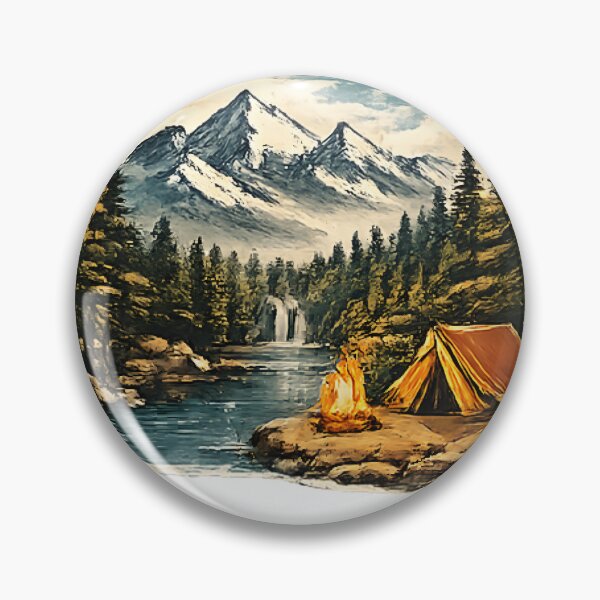Item preview, Camping in the Mountains – Adventure Wilderness Landscape Nature Art-Mountain Camping Adventure – Wilderness Landscape with Tent, River & Waterfall designed and sold by vansaidshop ⭐⭐⭐⭐⭐.