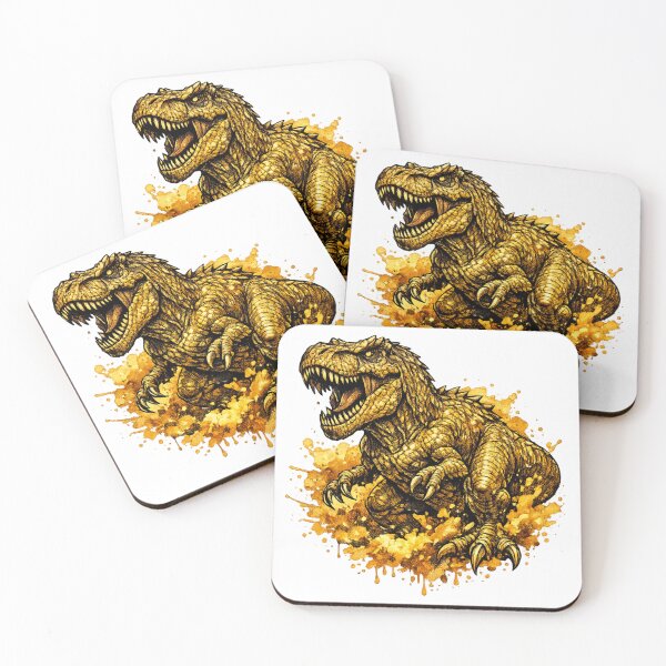 Item preview, Golden Inferno T-Rex – Fantasy Tattoo Style Watercolor Blackwork Dinosaur Illustration designed and sold by MolinezjArt.