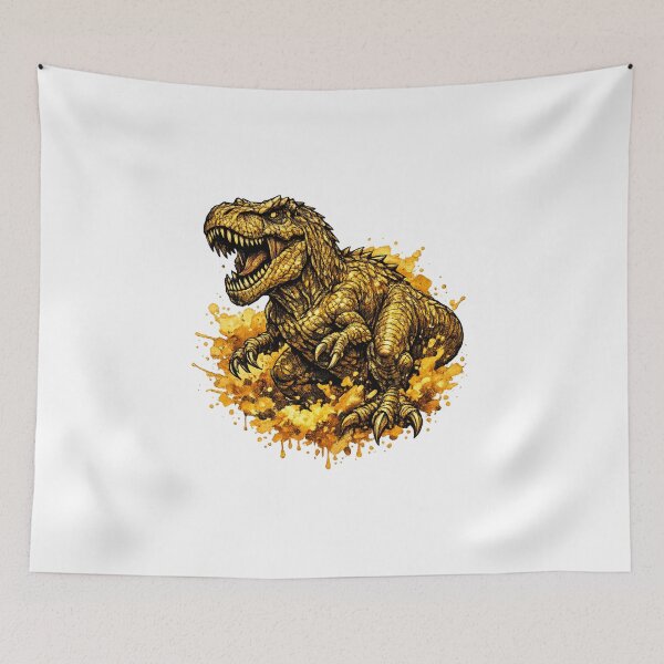 Item preview, Golden Inferno T-Rex – Fantasy Tattoo Style Watercolor Blackwork Dinosaur Illustration designed and sold by MolinezjArt.