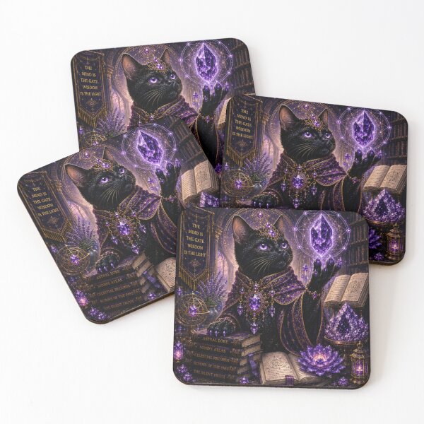 Item preview, Amethyst Wisdomkeeper Cat Celestial Guardian Collection No 02 Black Cat Fantasy Art designed and sold by Mindworx21.