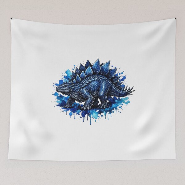 Item preview, Majestic Blue Stegosaurus – Fantasy Tattoo Watercolor Dino Art designed and sold by MolinezjArt.