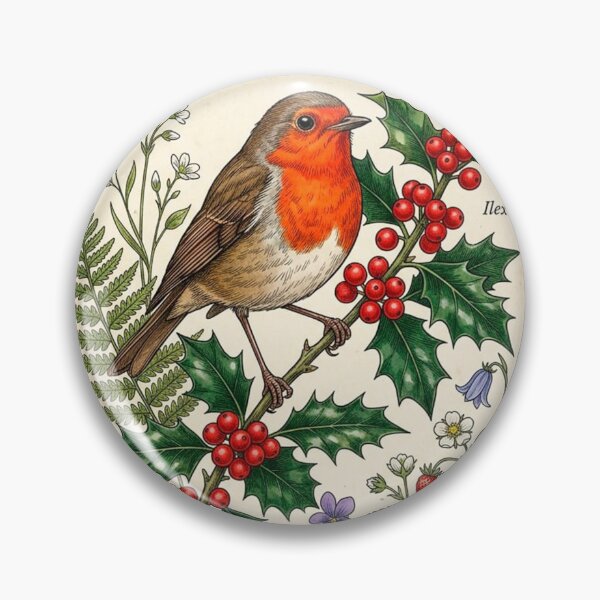 Item preview,  European Robin & Holly – Vintage Kew Gardens Botanical Illustration Art Print designed and sold by Breezy Studio.