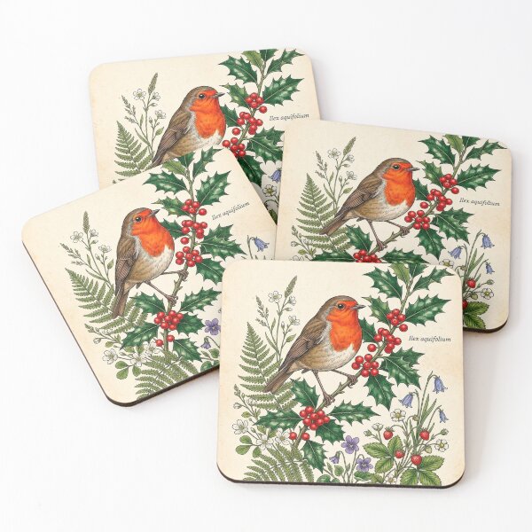 Item preview,  European Robin & Holly – Vintage Kew Gardens Botanical Illustration Art Print designed and sold by Breezy Studio.