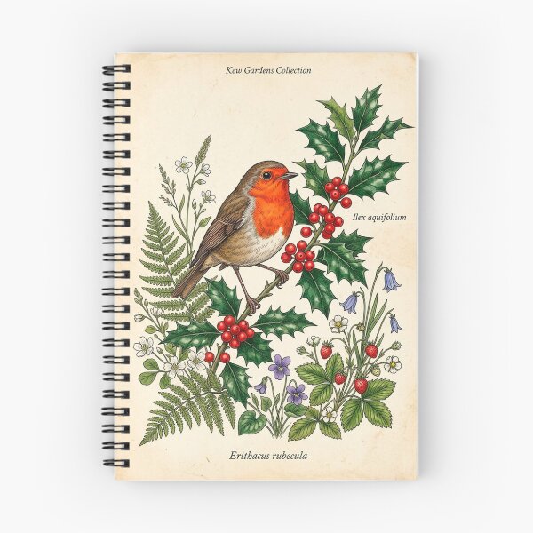 Item preview,  European Robin & Holly – Vintage Kew Gardens Botanical Illustration Art Print designed and sold by Breezy Studio.