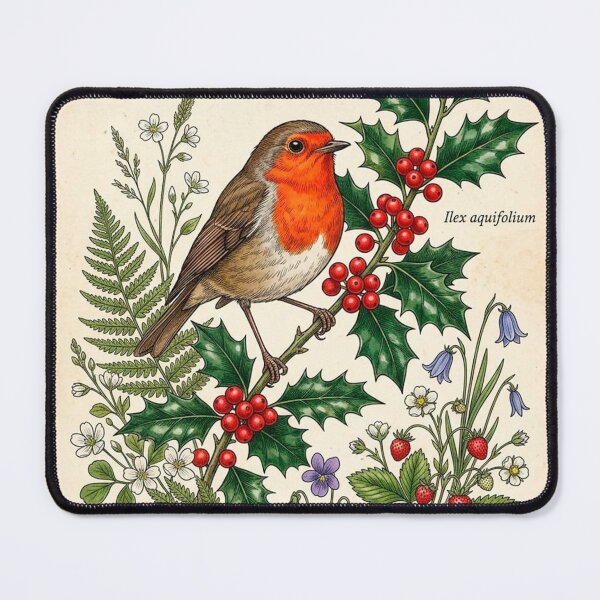 Item preview,  European Robin & Holly – Vintage Kew Gardens Botanical Illustration Art Print designed and sold by Breezy Studio.