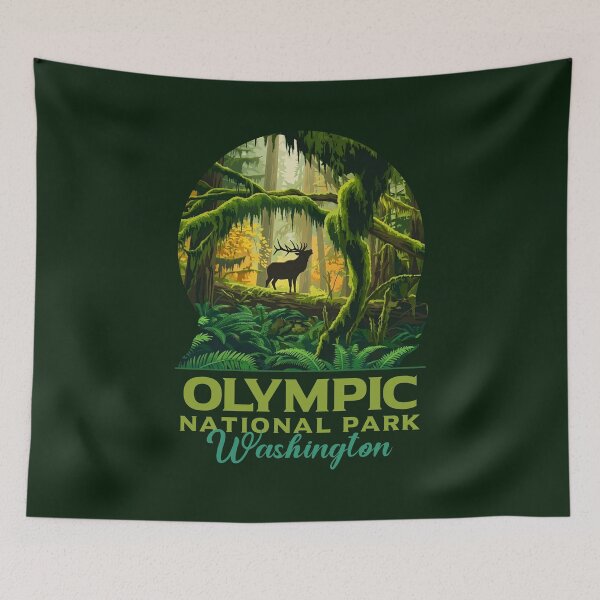 Item preview, Retro Hoh Rain Forest Olympic National Park Illustration designed and sold by LinaValearte.