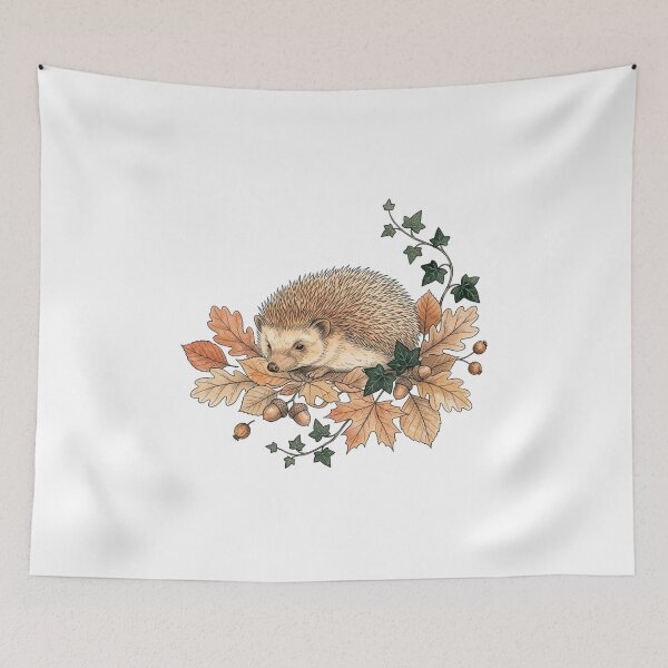 Item preview, Autumn Hedgehog – Cozy Fall Botanical Wildlife Illustration Art Print & Sticker designed and sold by Breezy Studio.