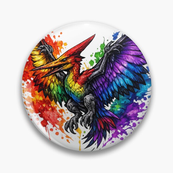 Item preview, Rainbow Pterodactyl Tattoo Art, Fantasy Pride Dinosaur Illustration, Gothic Rainbow Winged Creature designed and sold by MolinezjArt.