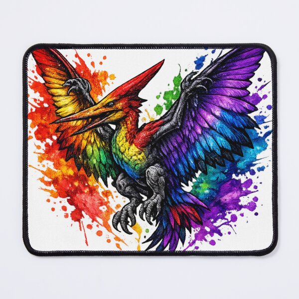 Item preview, Rainbow Pterodactyl Tattoo Art, Fantasy Pride Dinosaur Illustration, Gothic Rainbow Winged Creature designed and sold by MolinezjArt.
