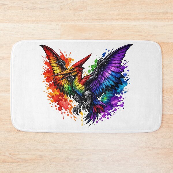 Item preview, Rainbow Pterodactyl Tattoo Art, Fantasy Pride Dinosaur Illustration, Gothic Rainbow Winged Creature designed and sold by MolinezjArt.