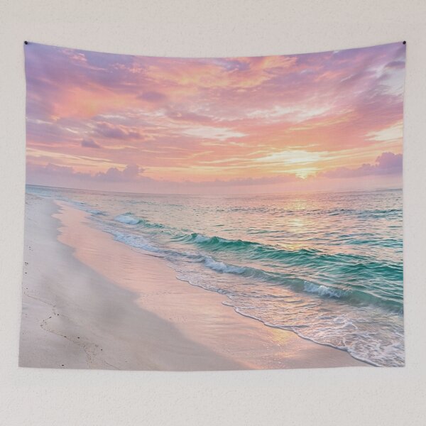 Item preview, Tropical Sunset Beach Paradise – Pink Sky, Turquoise Ocean & Coastal Waves designed and sold by SOUFIANE1991.