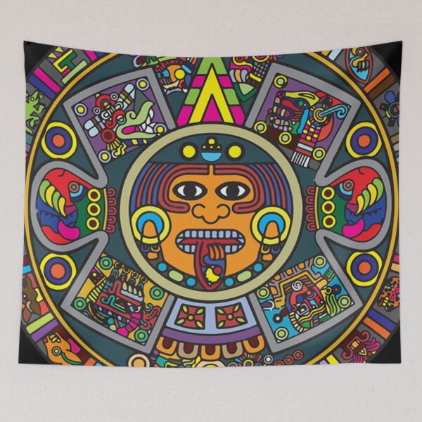 Item preview, Colorful Aztec Sun Stone Calendar with Ancient Symbolic Detail designed and sold by Analog Aura .