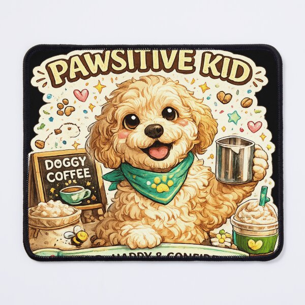 Item preview, Happy puppy with frothy coffee drink Pawsitive or Positive designed and sold by domdjs4239.
