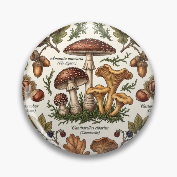Item preview, Autumn Forest Botanical Chart – Mushrooms, Acorns & Wild Berries Vintage Nature Art Print designed and sold by Breezy Studio.