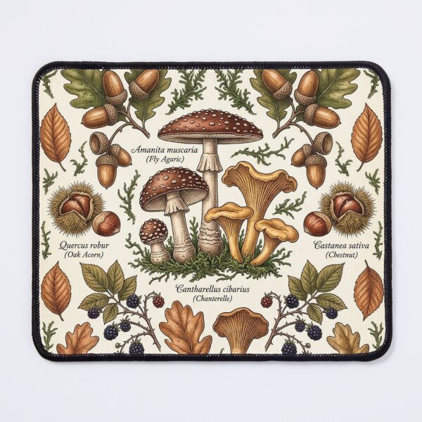 Item preview, Autumn Forest Botanical Chart – Mushrooms, Acorns & Wild Berries Vintage Nature Art Print designed and sold by Breezy Studio.