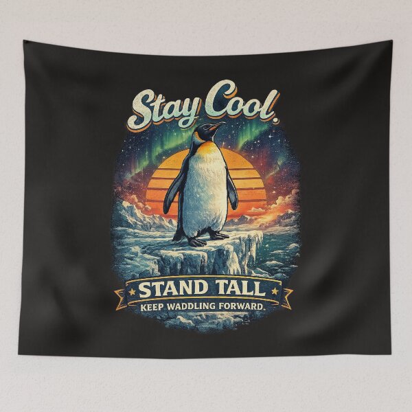 Item preview, Stay Cool Stand Tall Penguin Inspirational Retro Design designed and sold by MedRoh.