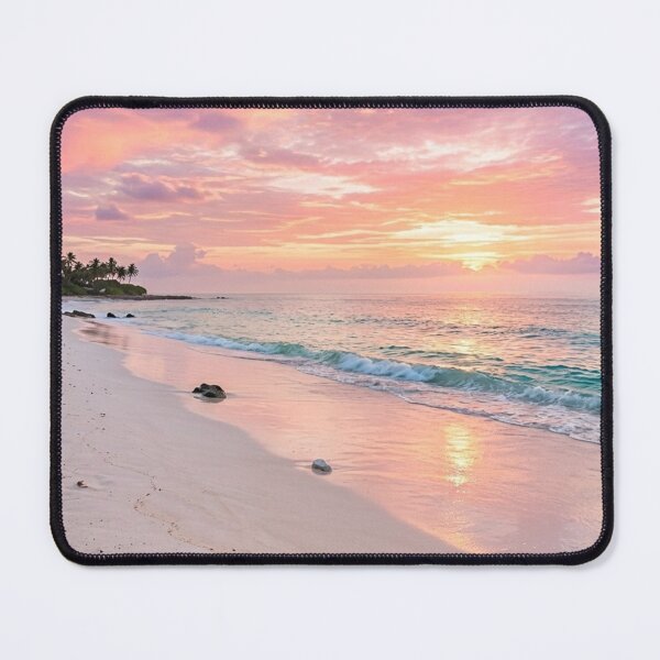 Item preview, Tropical Sunset Beach Paradise – Pink Sky, Turquoise Ocean & Coastal Waves designed and sold by SOUFIANE1991.