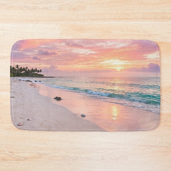 Item preview, Tropical Sunset Beach Paradise – Pink Sky, Turquoise Ocean & Coastal Waves designed and sold by SOUFIANE1991.