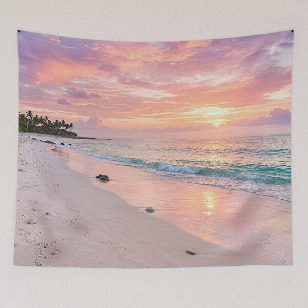 Item preview, Tropical Sunset Beach Paradise – Pink Sky, Turquoise Ocean & Coastal Waves designed and sold by SOUFIANE1991.