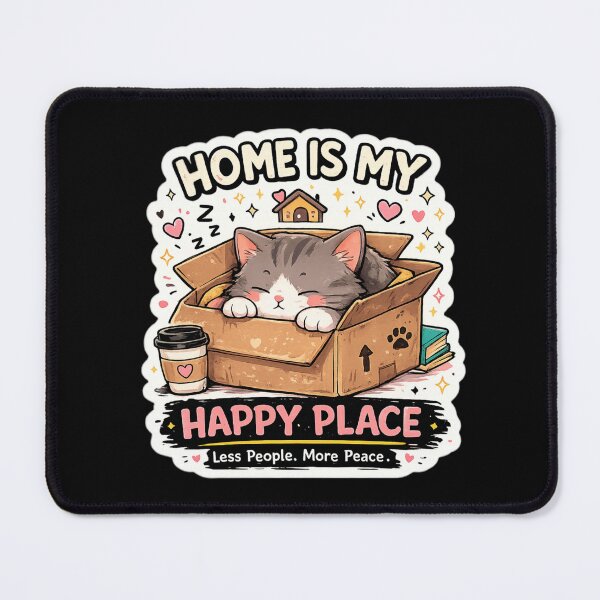 Item preview, Home Is My Happy Place Cute Introvert Cat Sticker designed and sold by Meiguilin.