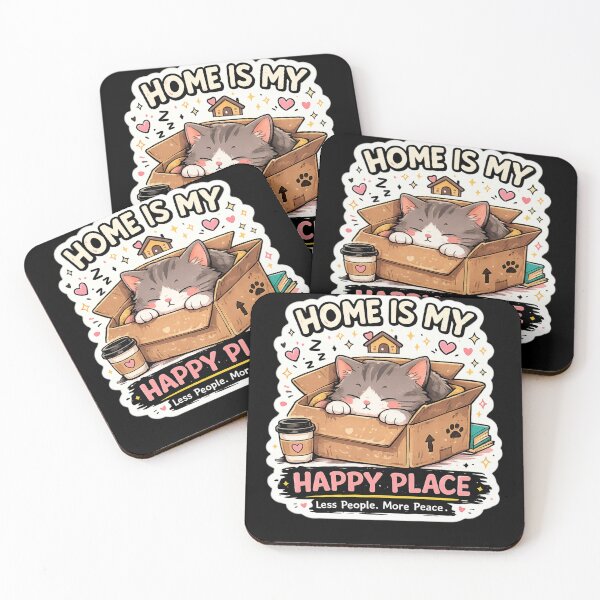 Item preview, Home Is My Happy Place Cute Introvert Cat Sticker designed and sold by Meiguilin.