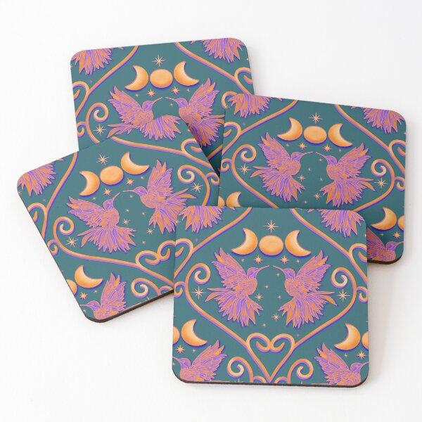 Item preview, Stained Glass Hummingbird Celestial Orange Pink & Teal designed and sold by Lacey Stonesifer.