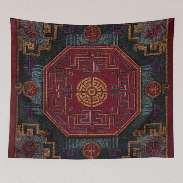 Item preview, Antique Chinese Red Silk Rug Ornament designed and sold by GrinGalore.