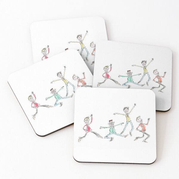 Artikelvorschau, 4 Jungen tanzen fröhlich entworfen und verkauft von Inky Fingers Illustrations.