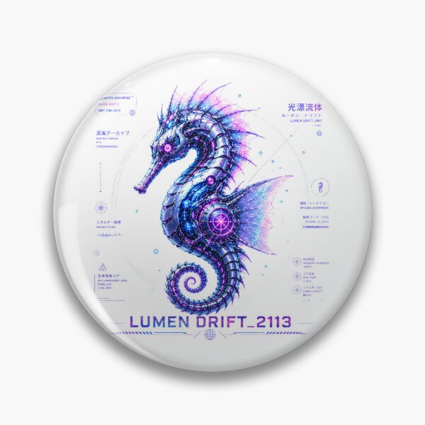 Item preview, Lumen Drift 2113 Cyber Seahorse – Neon Biomechanical Deep Sea Archive Design designed and sold by FusiTink.