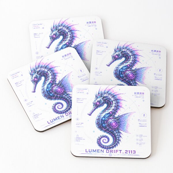 Item preview, Lumen Drift 2113 Cyber Seahorse – Neon Biomechanical Deep Sea Archive Design designed and sold by FusiTink.