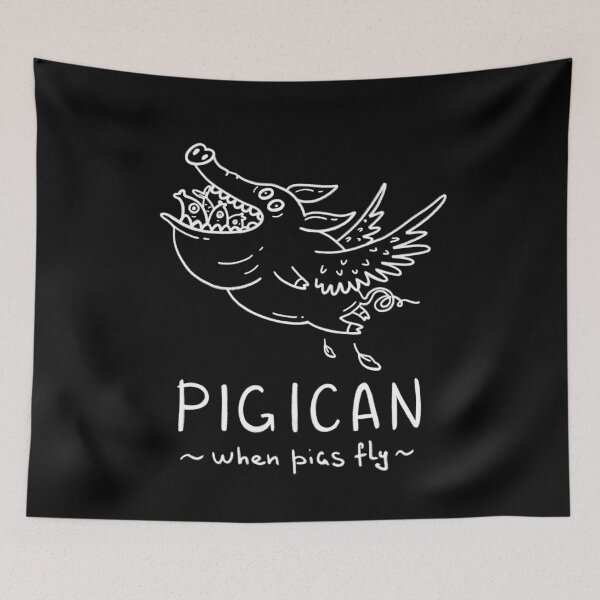 Item preview, Pigican Inverted Line Art | White Flying Pig Pelican Illustration | Minimal Funny Design designed and sold by Aida Drogan.