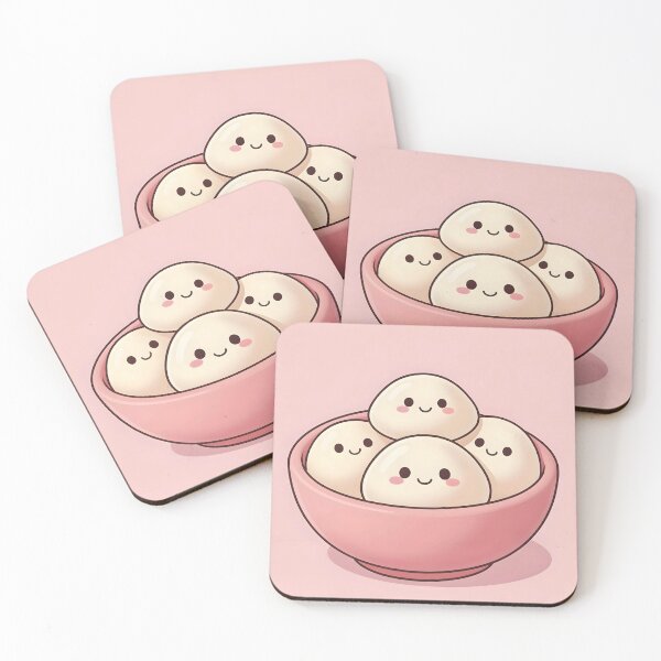 Item preview, Cute Kawaii Dumplings in Bowl – Pastel Pink Squishy Food Friends designed and sold by EmeraldeaArt.