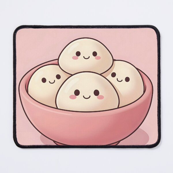 Item preview, Cute Kawaii Dumplings in Bowl – Pastel Pink Squishy Food Friends designed and sold by EmeraldeaArt.