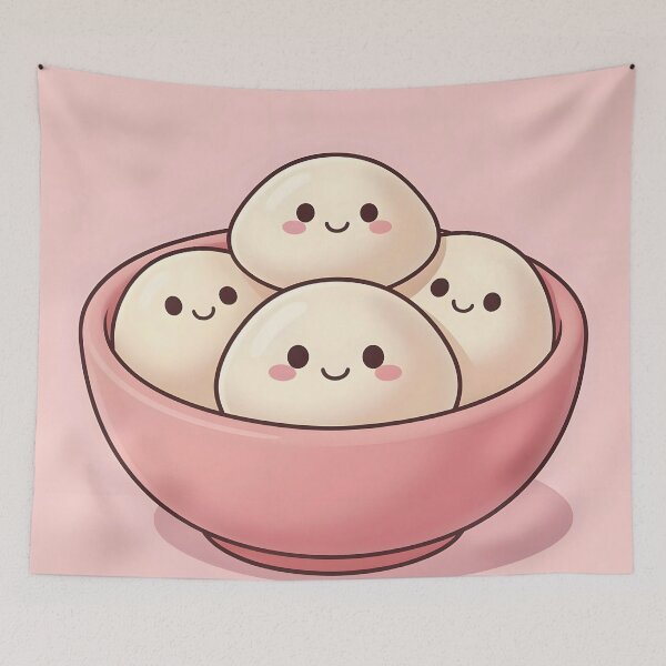 Item preview, Cute Kawaii Dumplings in Bowl – Pastel Pink Squishy Food Friends designed and sold by EmeraldeaArt.