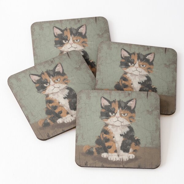 Item preview, Sulking Calico Kitten Folk Art Cat designed and sold by PictorialWhimsy.