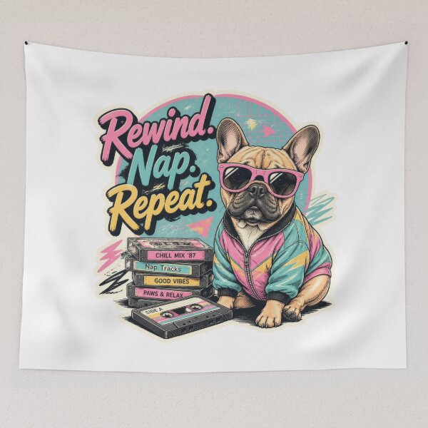 Item preview, French Bulldog Retro Cassette – Rewind Nap Repeat Funny Dog Design designed and sold by olenapetol.