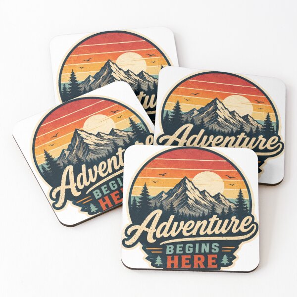 Item preview, Adventure Begins Here Retro Sunset Mountain Travel Sticker designed and sold by Omanut Studio — By Ashwin..