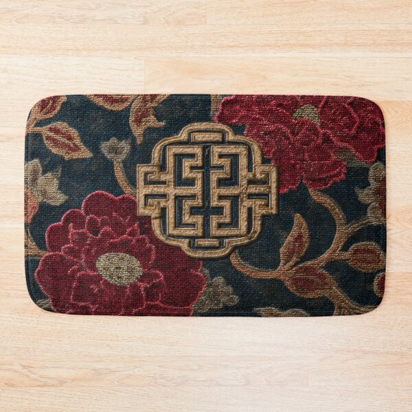 Item preview, Chinese Silk Floral Rug Red Peony Ornament designed and sold by GrinGalore.