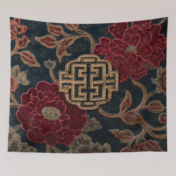 Item preview, Chinese Silk Floral Rug Red Peony Ornament designed and sold by GrinGalore.
