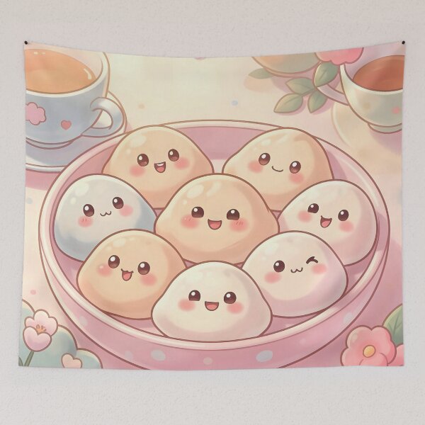 Item preview, Cute Kawaii Dumpling Tea Party – Pastel Dumplings with Flowers designed and sold by EmeraldeaArt.