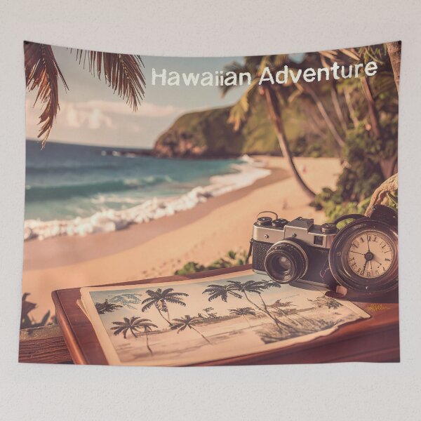 Artikelvorschau, Hawaii-Abenteuer-Reiseplakat aus der Mitte des 20. Jahrhunderts entworfen und verkauft von Lee Hiller Designs.