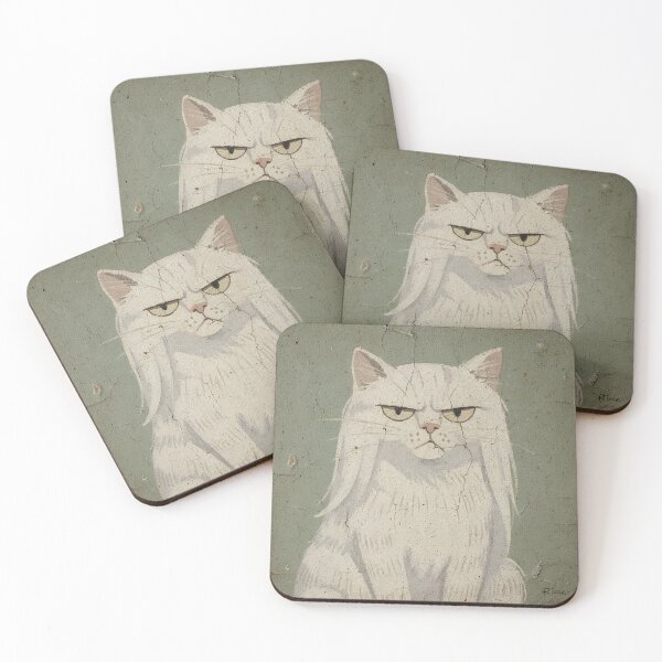 Item preview, Unimpressed White Cat Folk Art Painting designed and sold by PictorialWhimsy.