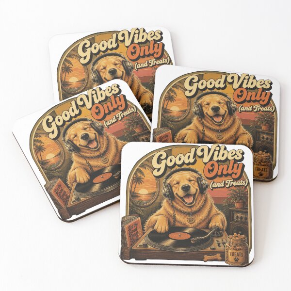 Item preview, Golden Retriever DJ – Good Vibes Only Funny Retro Dog Vinyl Design designed and sold by olenapetol.
