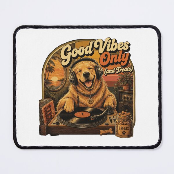 Item preview, Golden Retriever DJ – Good Vibes Only Funny Retro Dog Vinyl Design designed and sold by olenapetol.