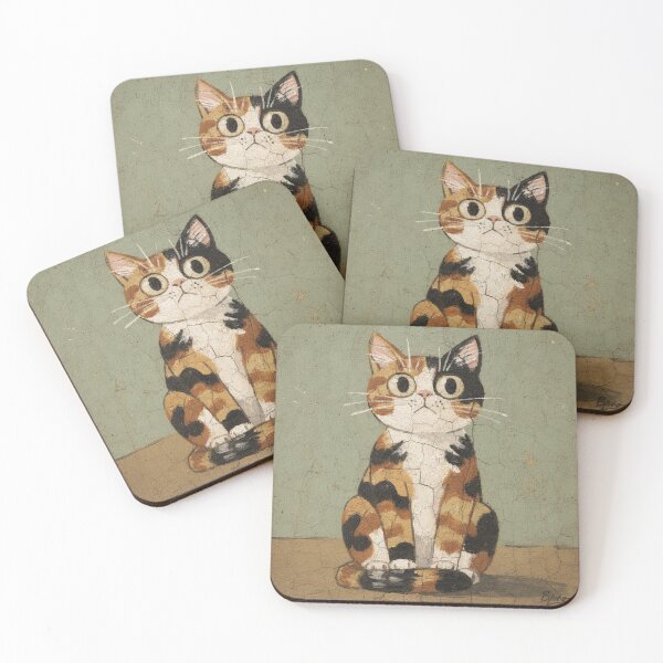 Item preview, Startled Calico Cat Wide Eyes Folk Art designed and sold by PictorialWhimsy.
