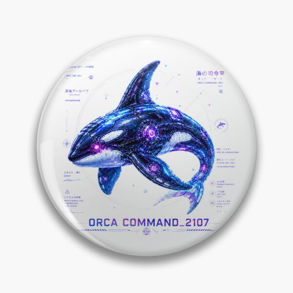 Item preview, Orca Command 2107 Cyber Orca – Neon Biomechanical Ocean Commander Design designed and sold by FusiTink.